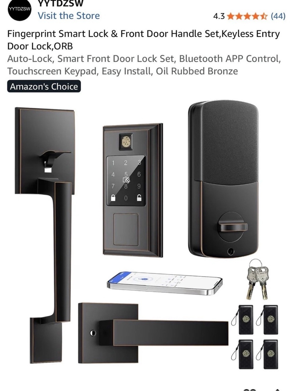 Smart Fingerprint Door Lock Handle Set - Oil Rubbed Bronze